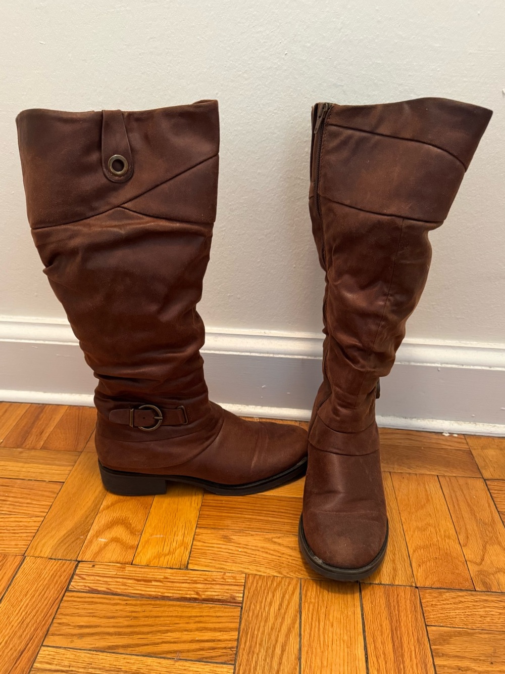 Baretraps Women's Brown Knee-High Buckle Boots
